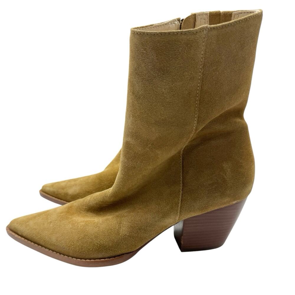Matisse Caty Mid Calf Boots 8.5 Tan Suede Western Block Heel Leather Sole - Picture 2 of 9